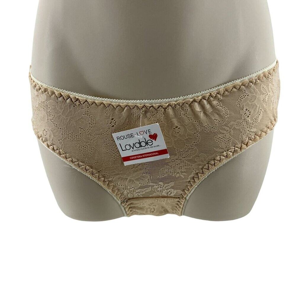 Vintage Lovable Beige Lace Panty Stretch Shiny Large